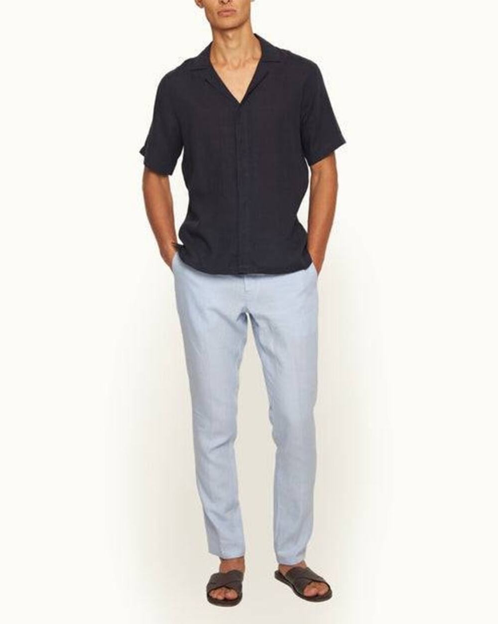 Orlebar Brown Mens Griffon Italian Linen Pant in Springwater Blue 38